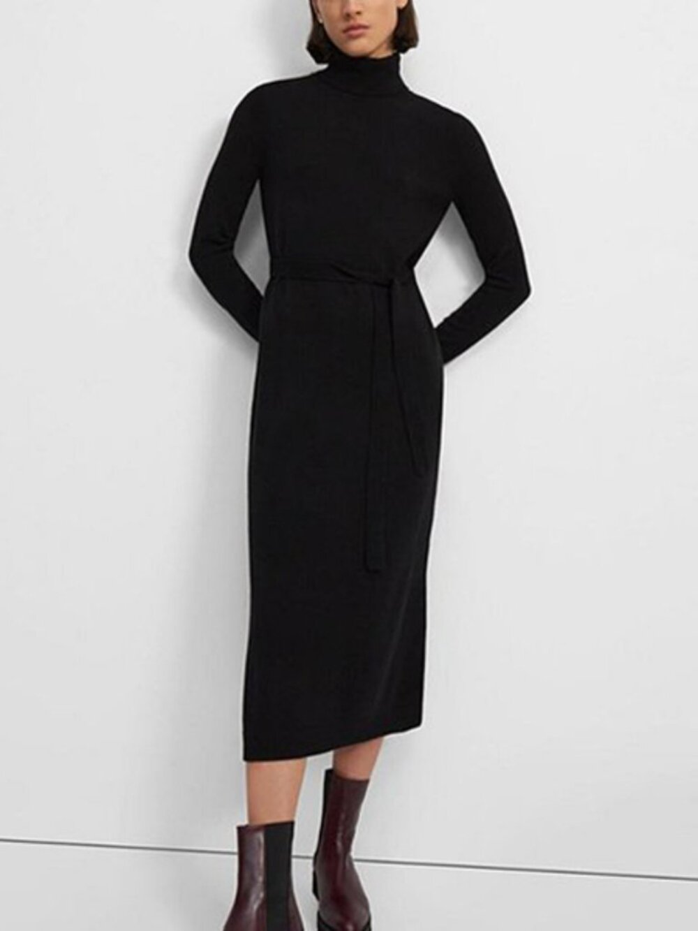 NWT $610 Theory Black Turtleneck Belt Long Cashmere Knit Dress SIZE M